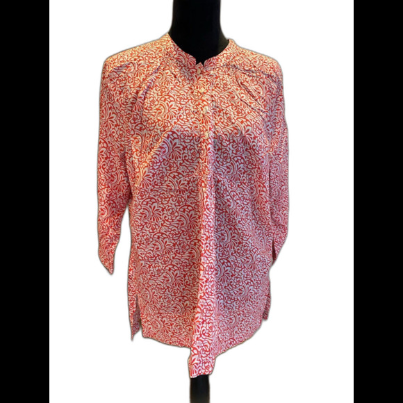 Eddie Bauer Womens Plus Size XL Orange Print Boho Peasant Relaxed Fit Top - Picture 1 of 9